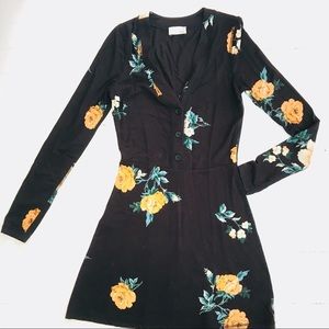 Wilfred Aritzia XS black yellow floral mini dress